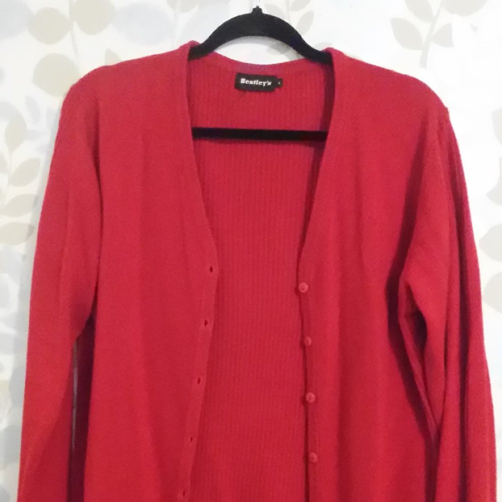 Red Knit Cardigan Sz L
